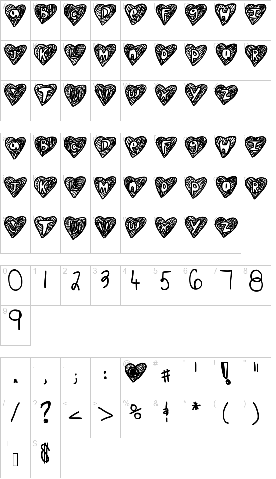 Over hearts font